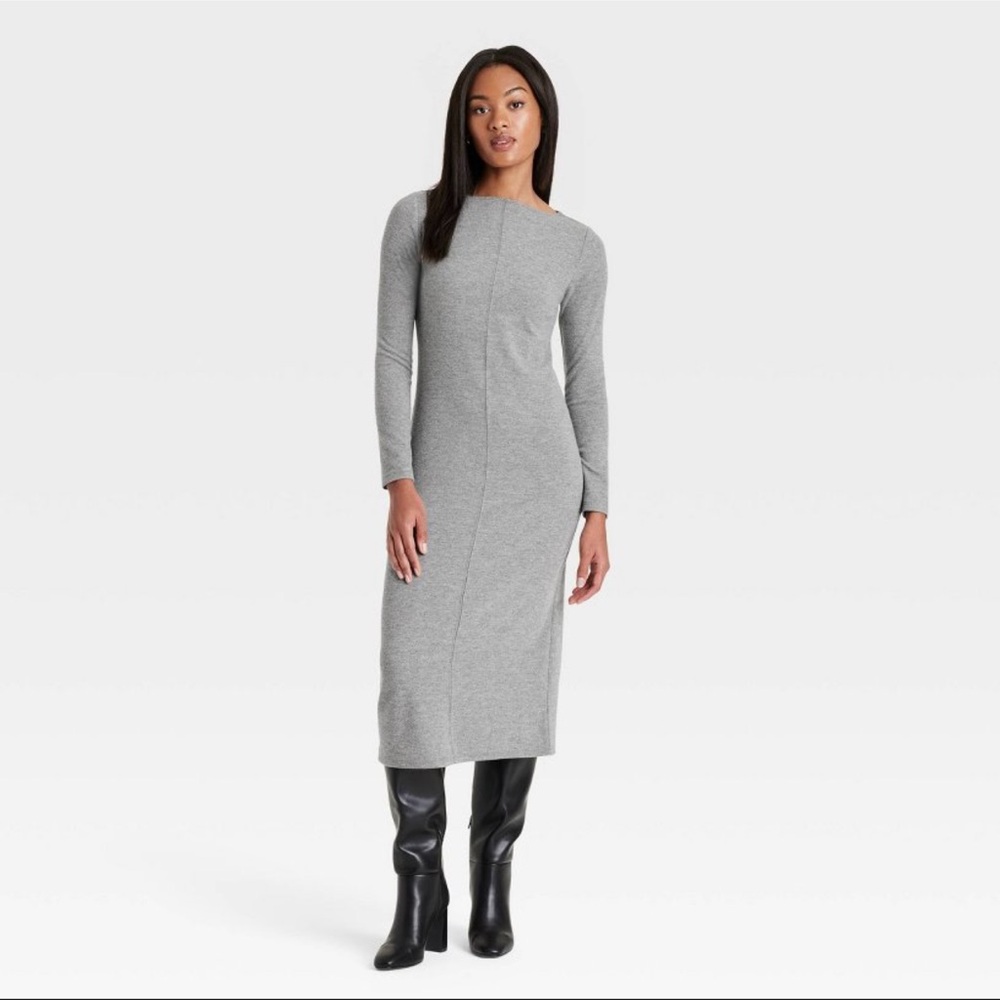 Elegant Gray Long Sleeve Dress